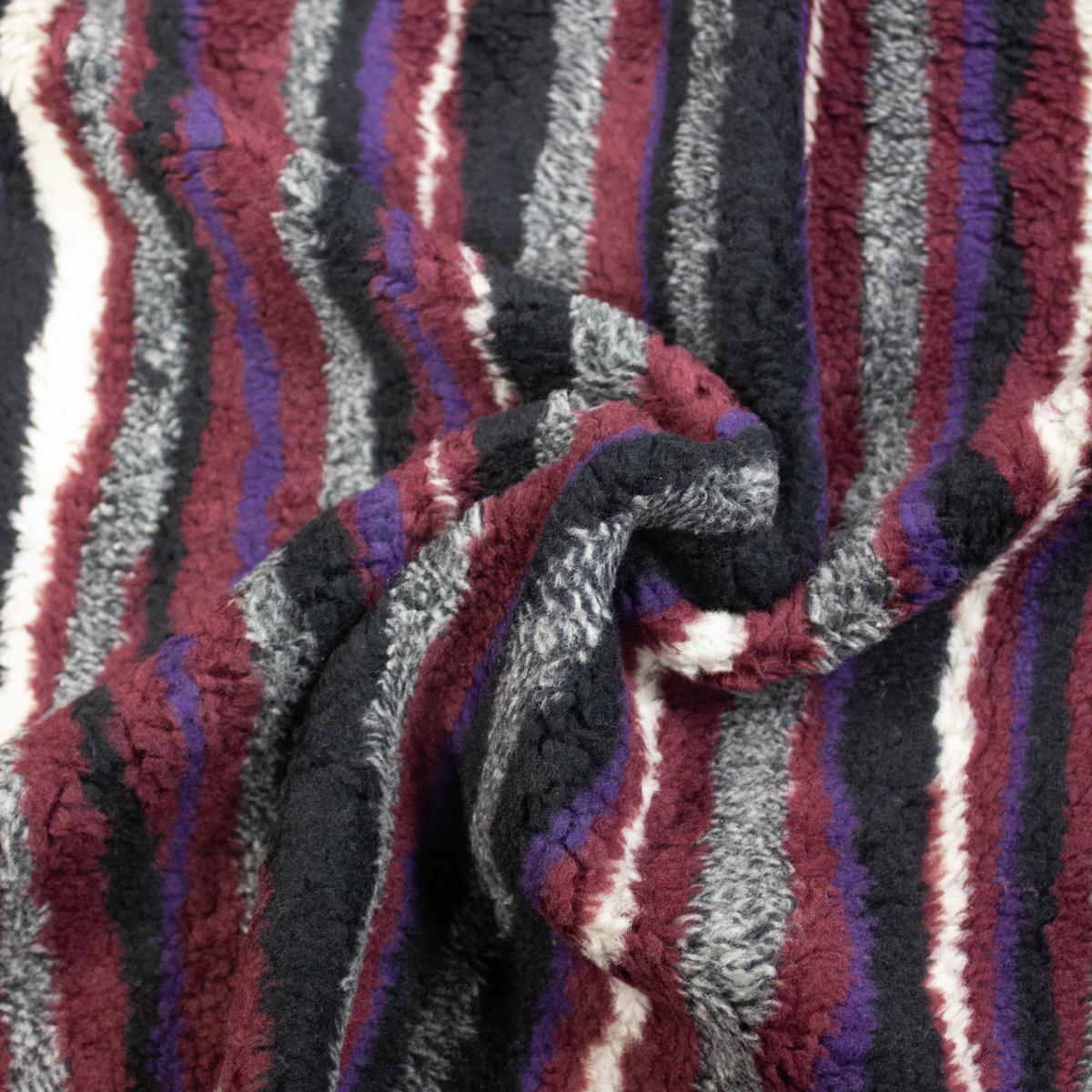 Piro Burgundy Striped Polyester Teddy Fabric