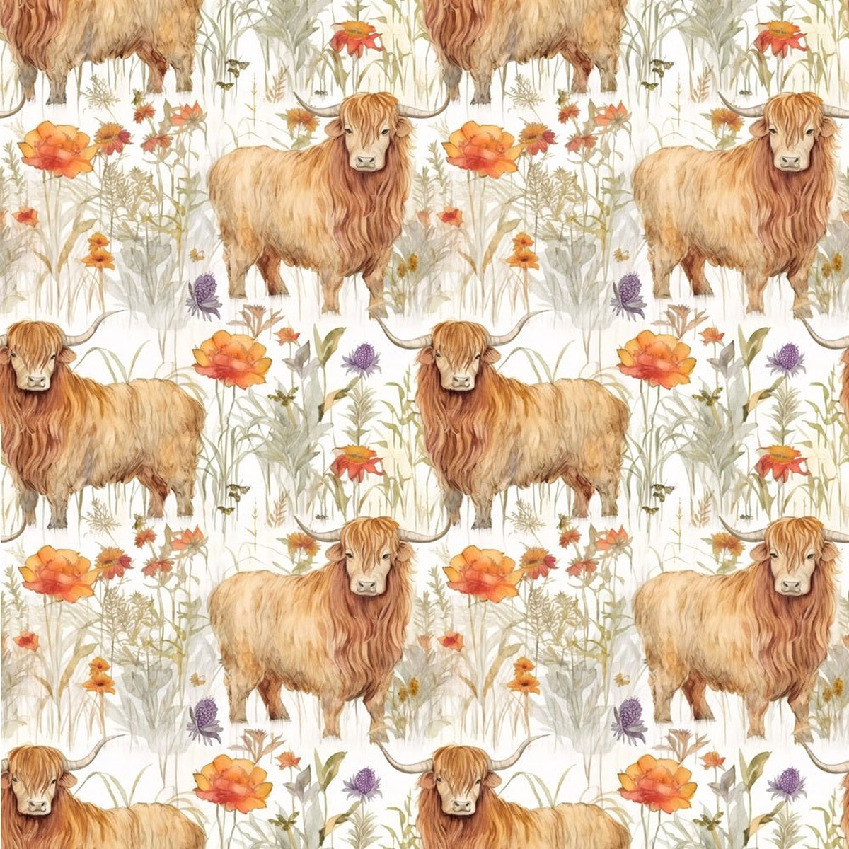 Highland Cows Pattern 16 Fabric