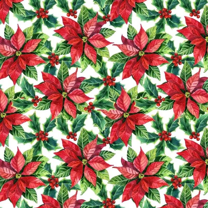 Watercolor Poinsettias Fabric - Red