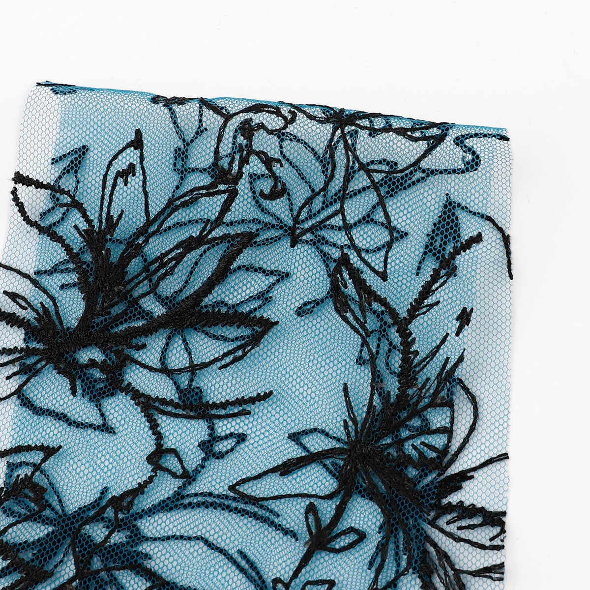 Honeysuckle Embroidered Tulle - Teal/Black