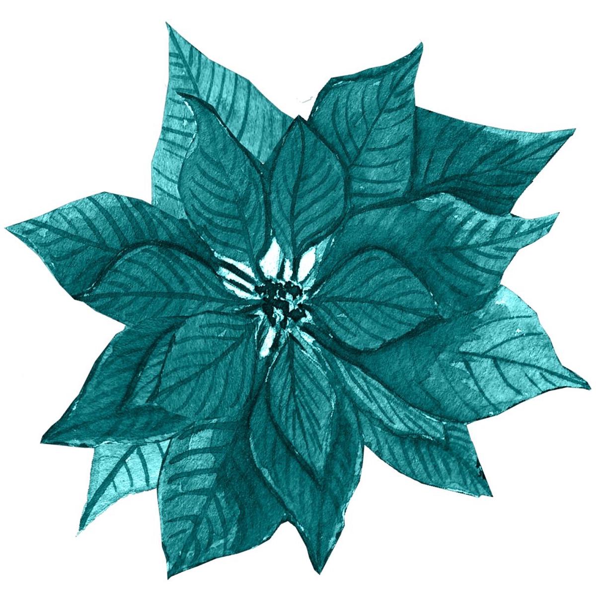 Elegant Nutcracker Blue Poinsettia Fabric Panel