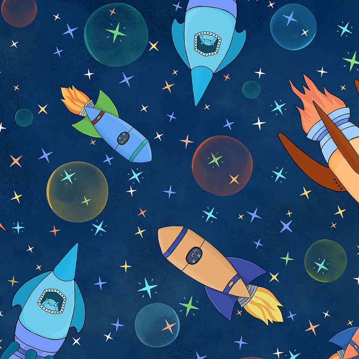 Maywood Studio - Space Monsters - Rush Hour Spaceships - Minky - Yardage