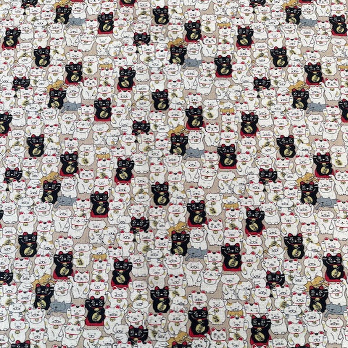 NATURAL Lucky Cat, Linen/Cotton Canvas from Kobayashi for Kokka