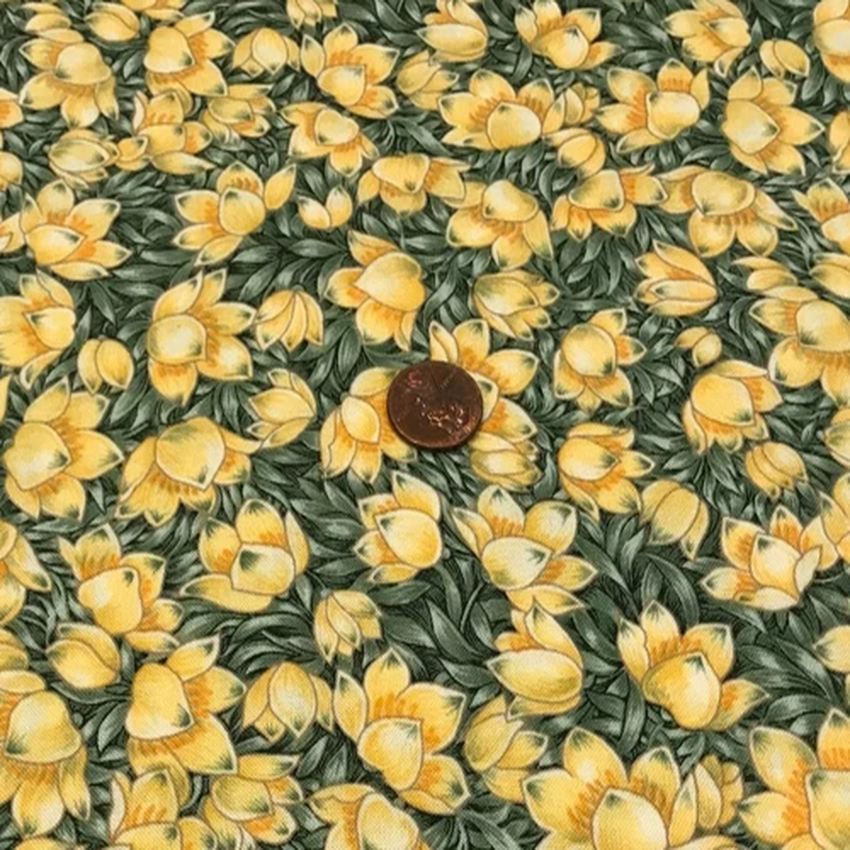 Yellow Flowers (Peeps) *Bed of Green* Northcott * 100% Cotton Remnant * 8" x 20"