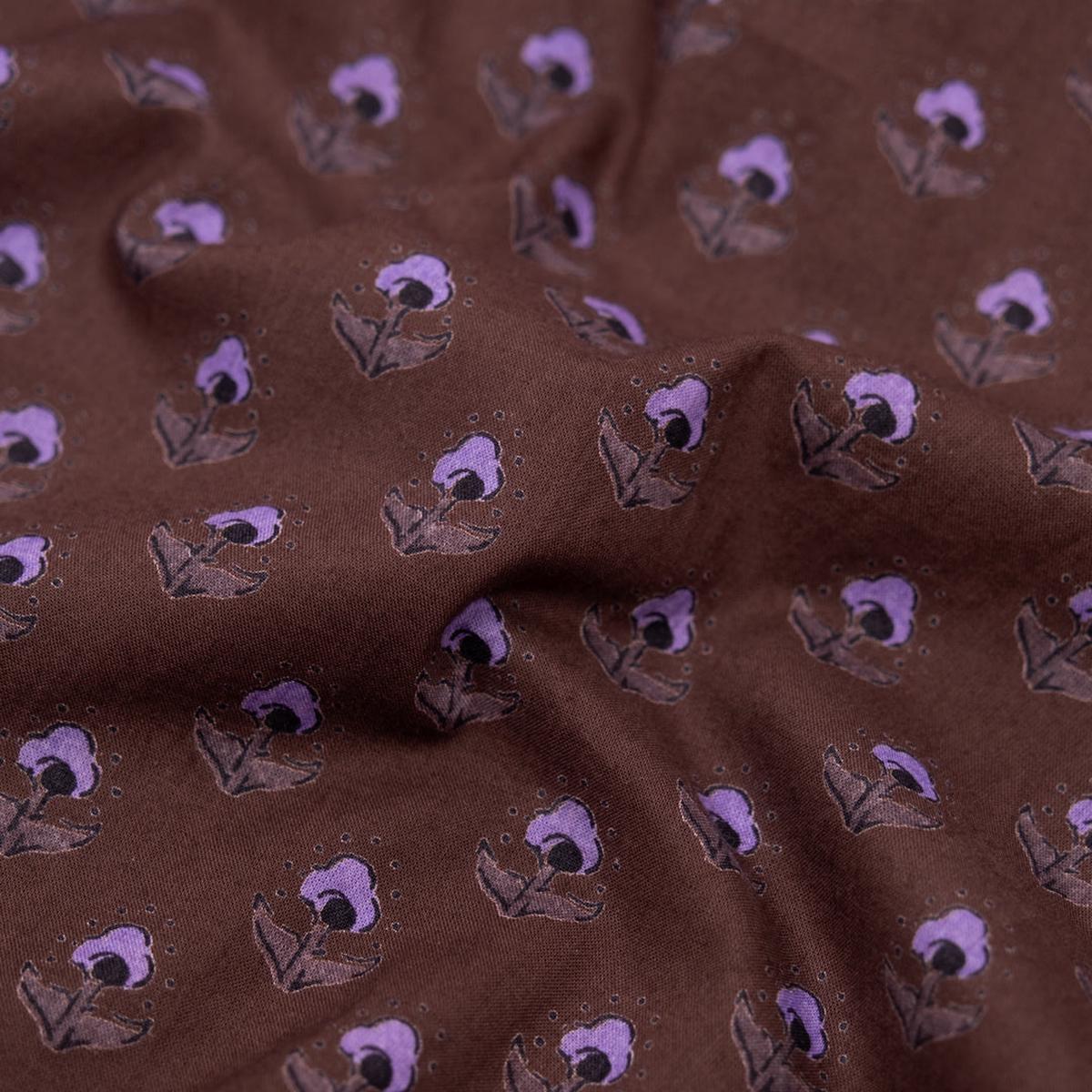 Bloom Block Printed Organic Cotton Batiste - Coffee Liqueur/Black/Lavender