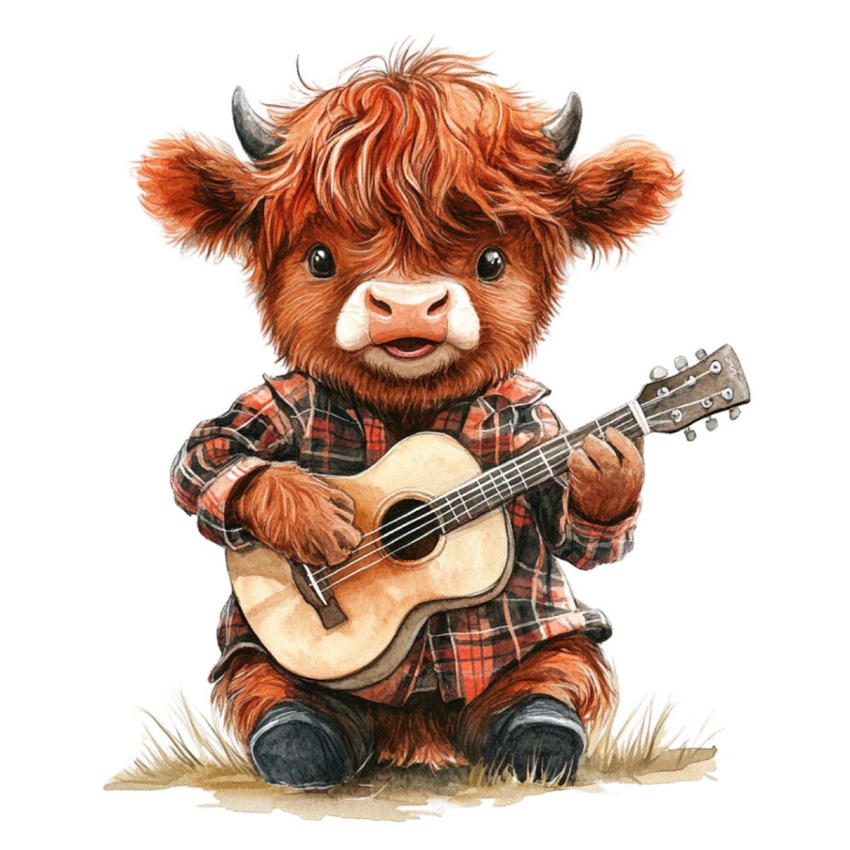 Cute Western Highland Cow Fabric Panel 32