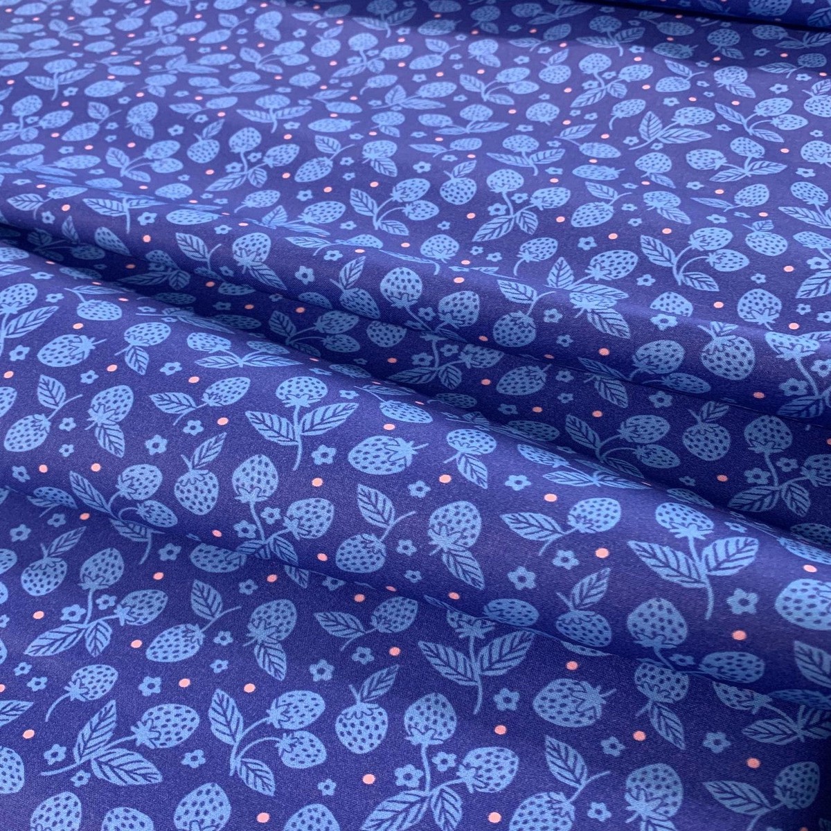 Dark Blue Strawberries - Berries & Blossoms - Paintbrush Studio Cotton Fabric