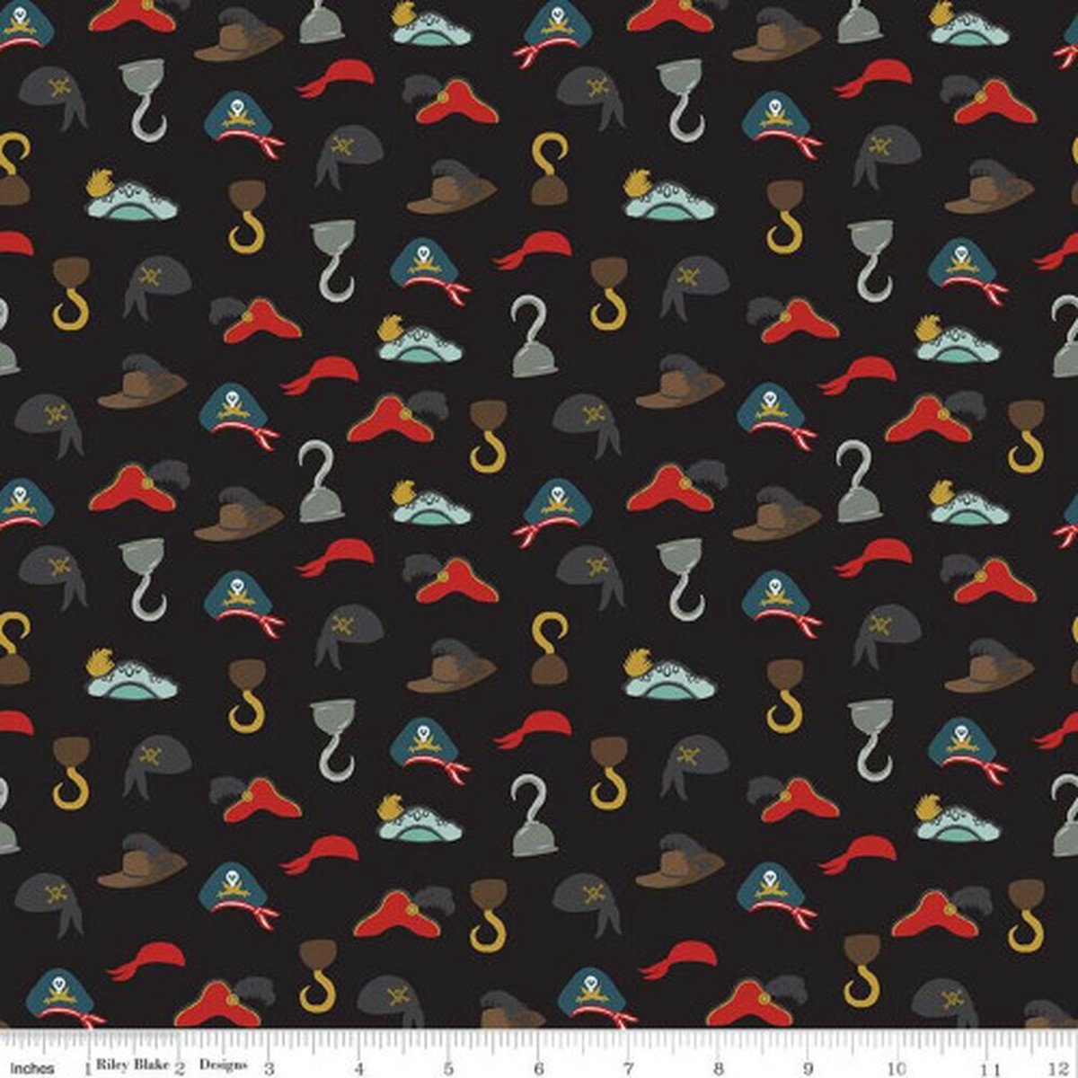 Pirate Hats Black - Riley Blake Pirate Tales Hats Black cotton, QTR YD