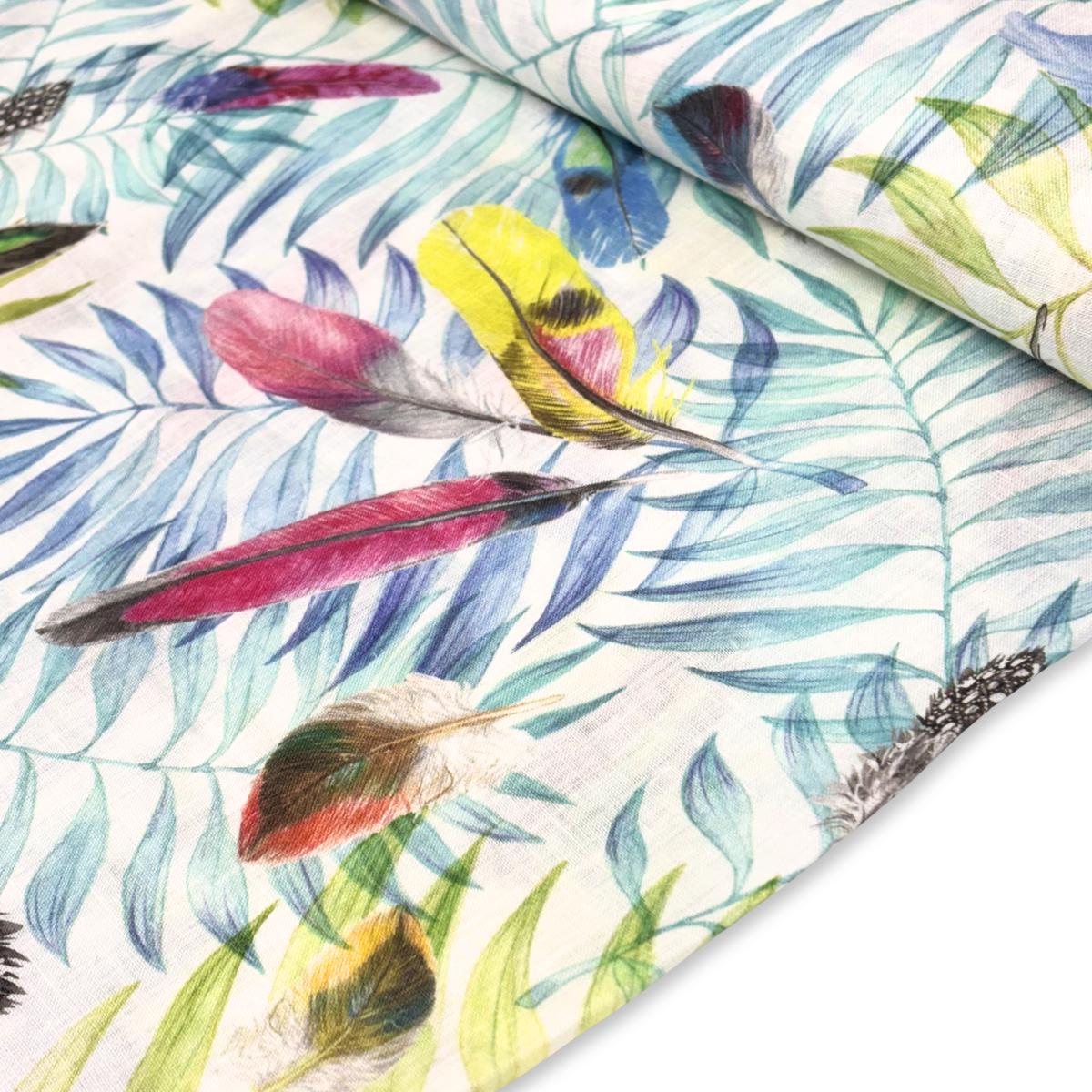 Tela Hilo 100% Estampada 58", Hojas y Plumas - 1 yarda
