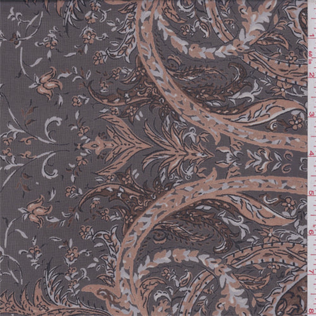 4 1/2 YD PC-Dusty Brown/Coral Paisley Georgette Fabric