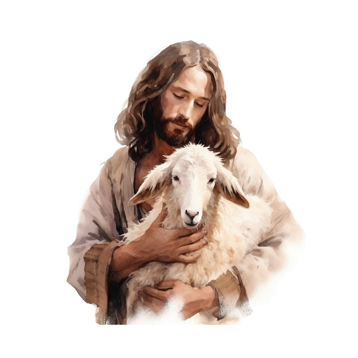 Jesus Holding Lamb Fabric Panel