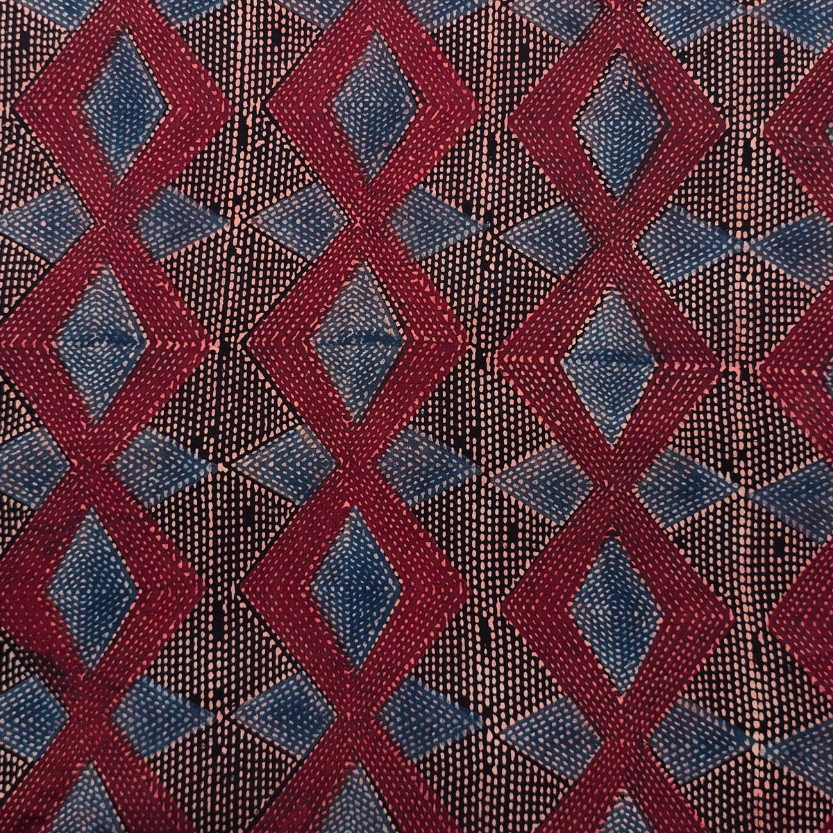 Pure Cotton Gad Ajrak With Maroon And Blue Geometerical Design Hand Block Print Fabric