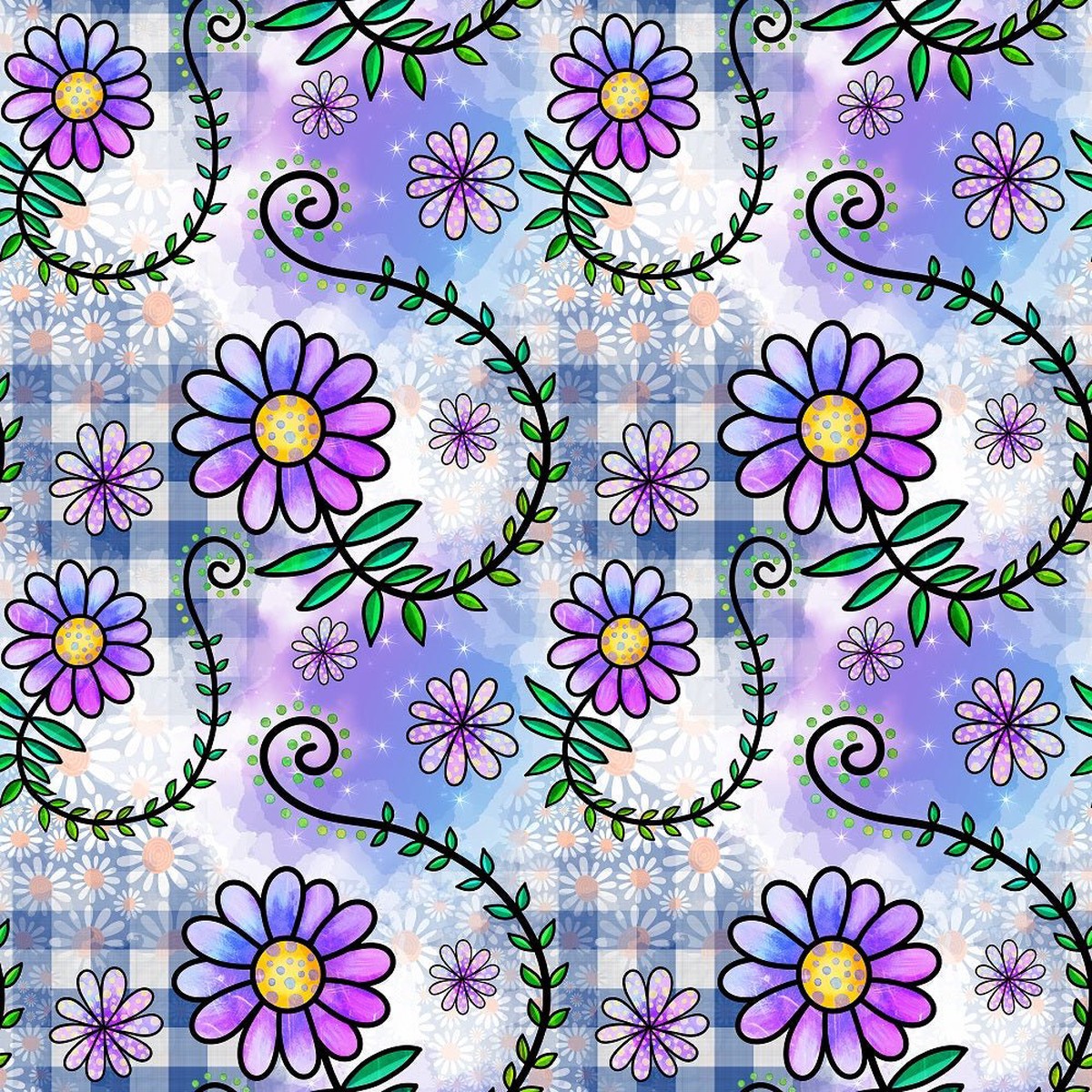 Watercolor Floral Collage 5 Fabric