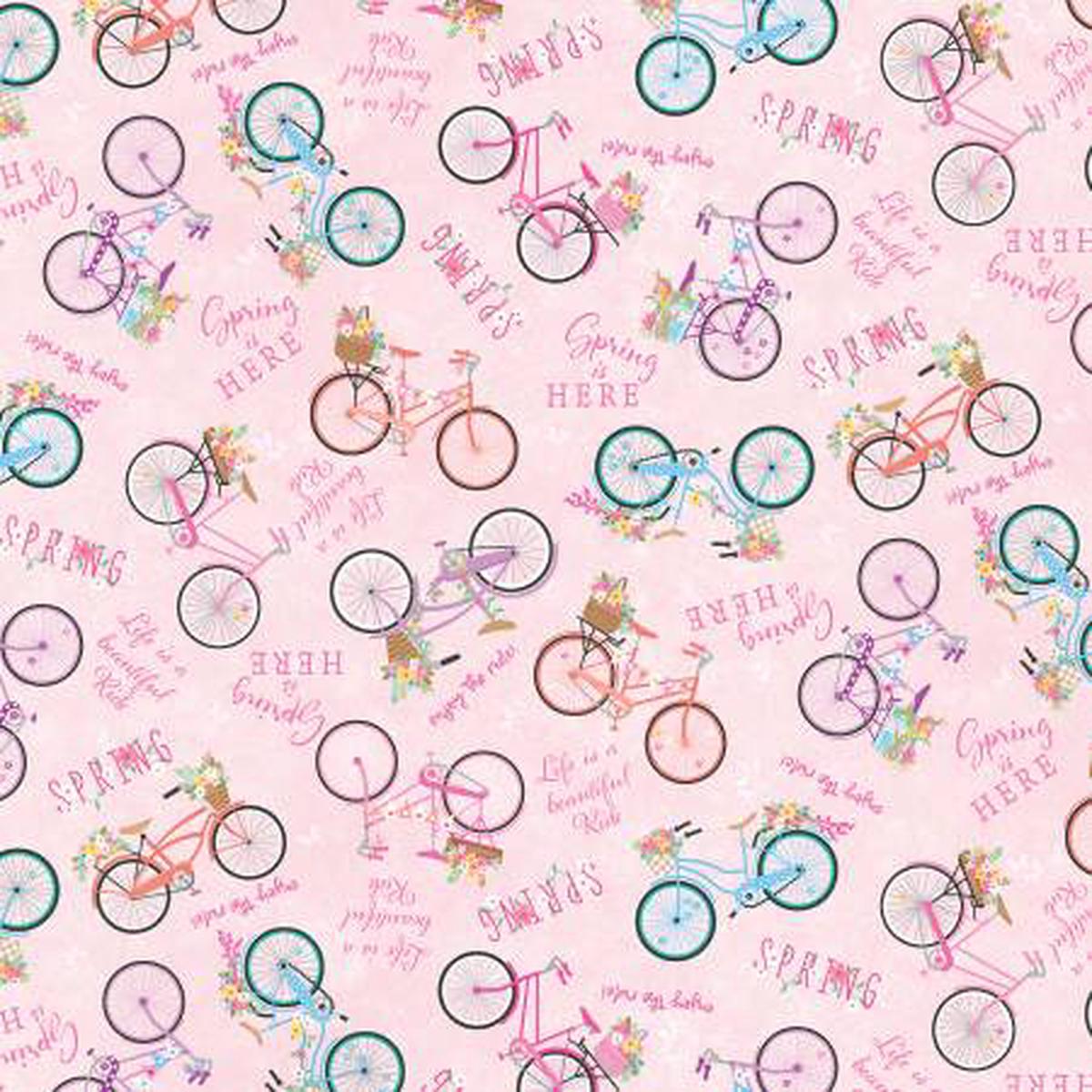 Enjoy the Ride - Springtime Bicycles - Pink 44" / 45" Fabric Per Yard
