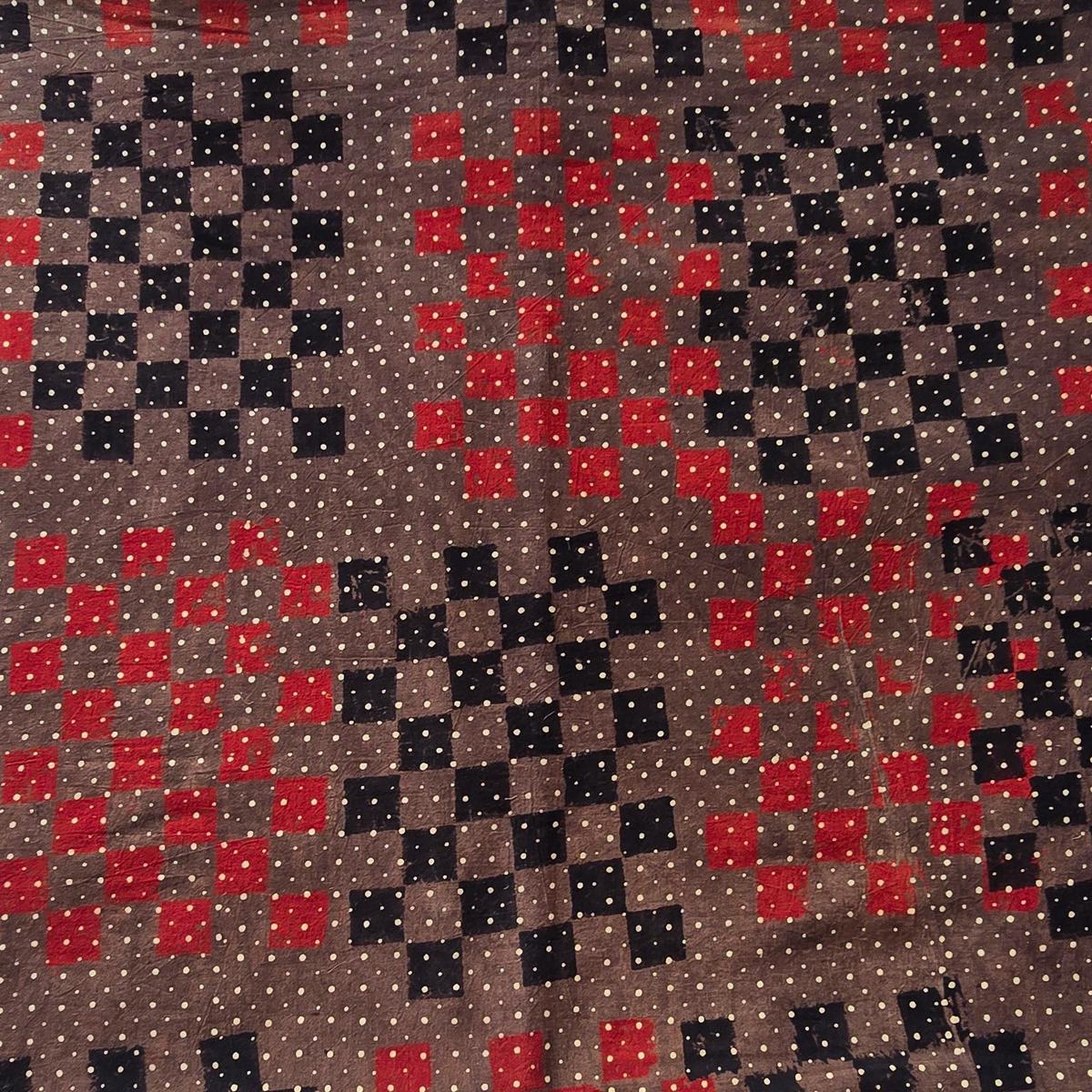 Pure Cotton Ajrak Brown With Small Square Shape Design And Cream Dots Hand Block Print Fabric