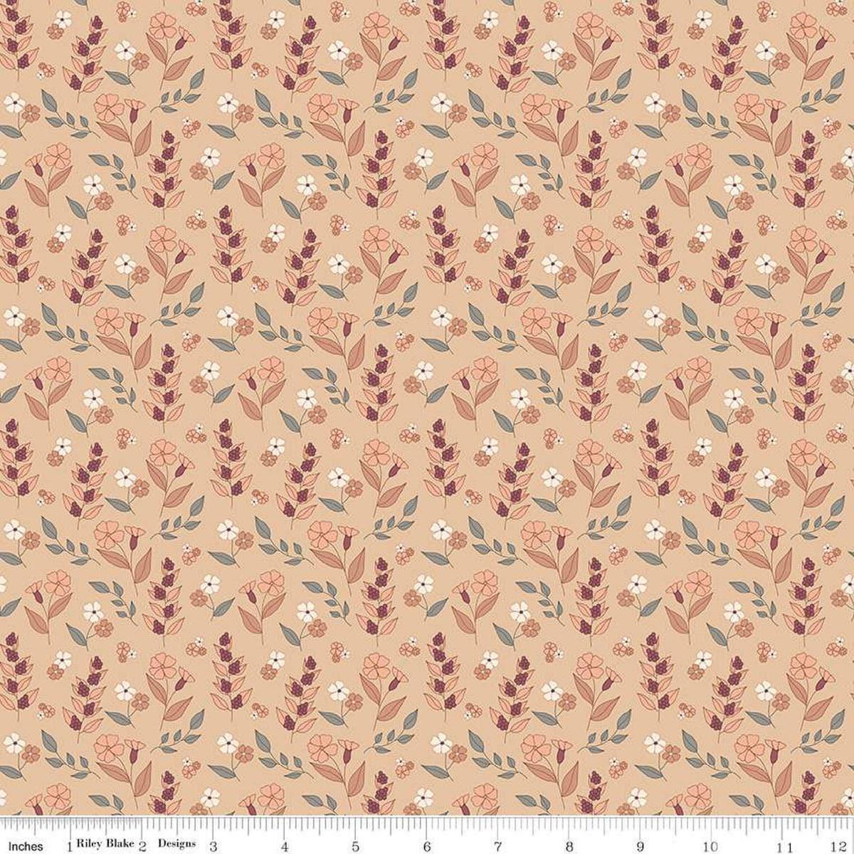 SALE Evening on the Prairie Autumn Floral C16746 Beige - Riley Blake Designs - Flowers Blossom Plant - Quilting Cotton Fabric