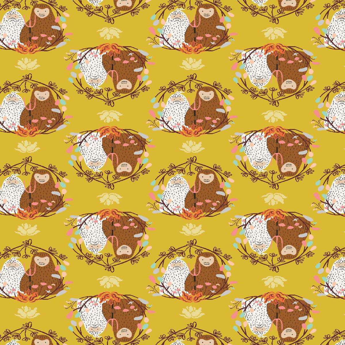 Whimsy And Lore Mythical Gothic By Vincent Desjardins For RJR Fabrics Ochre / Multi