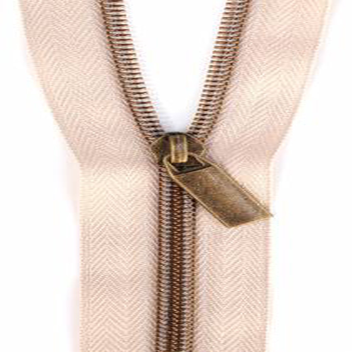 Zips By the Yard Beige Tape & Antique Brass-Look Nylon Teeth