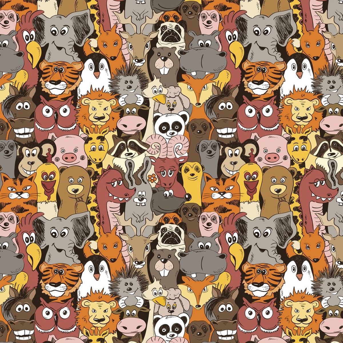 Funny Animal Fabric - BrownOrange
