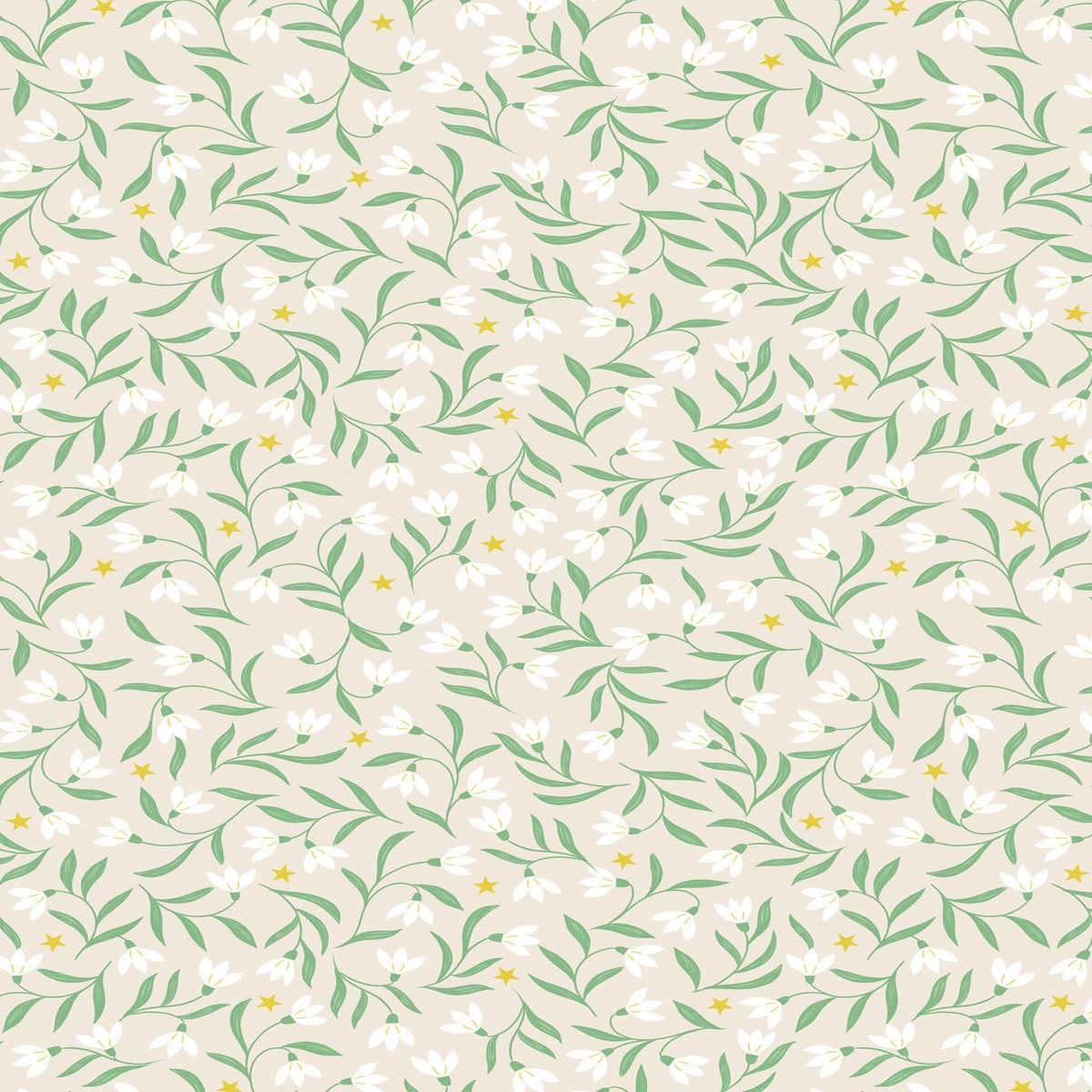 Lewis and Irene - Christmas in Bluebell Wood - Snowdrops on cream (with gold metallic) - C140A