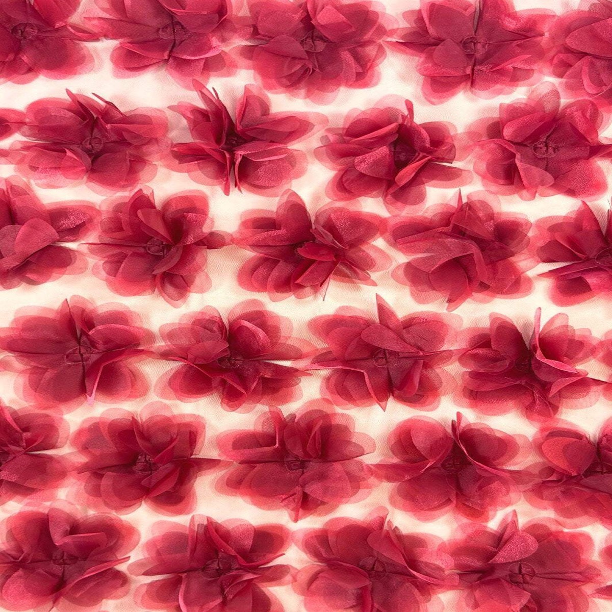 La Boheme 3D Floral Mesh Burgundy
