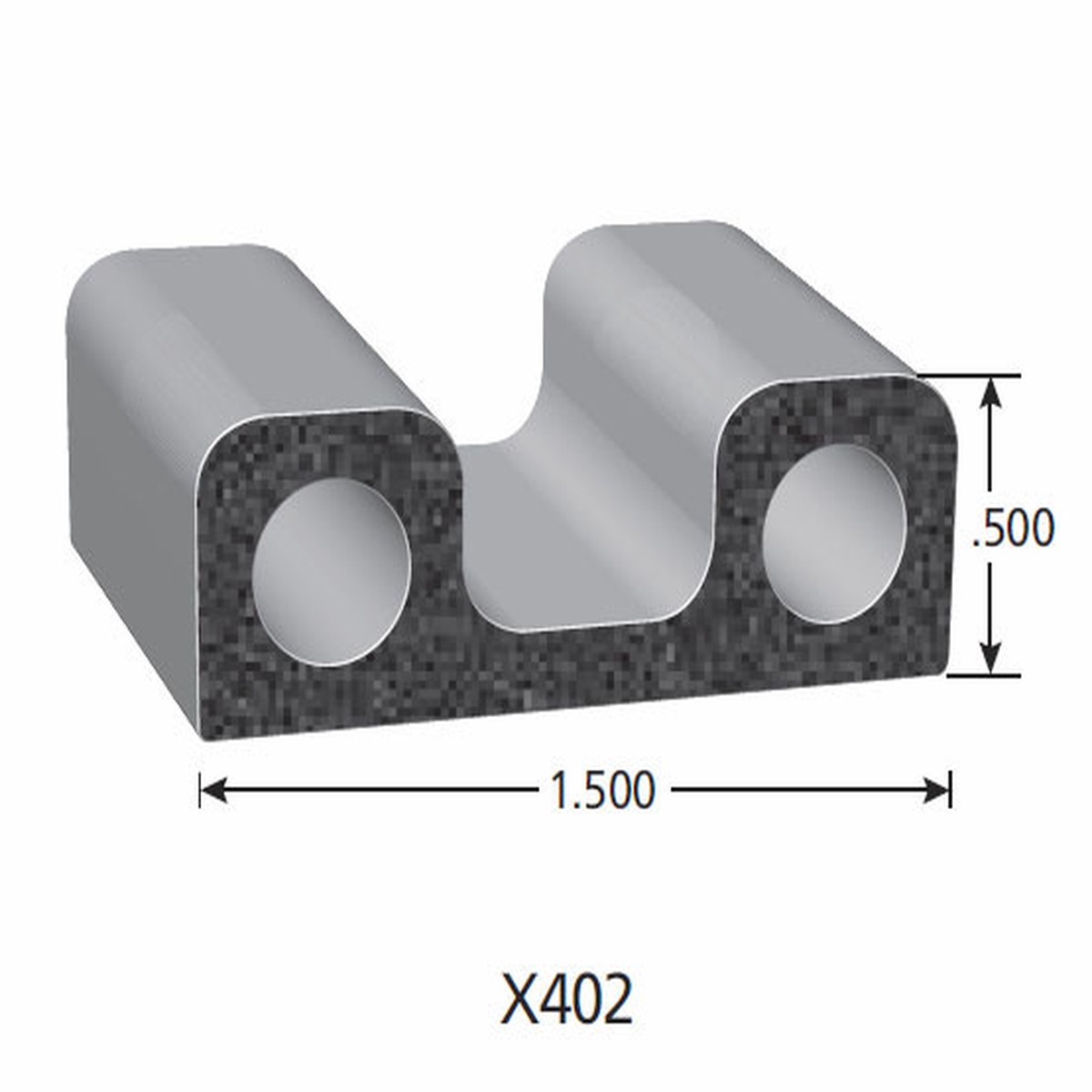 "Double-Bulb" Rubber Seal X402-HT - Sold by the CONTINUOUS YARD!