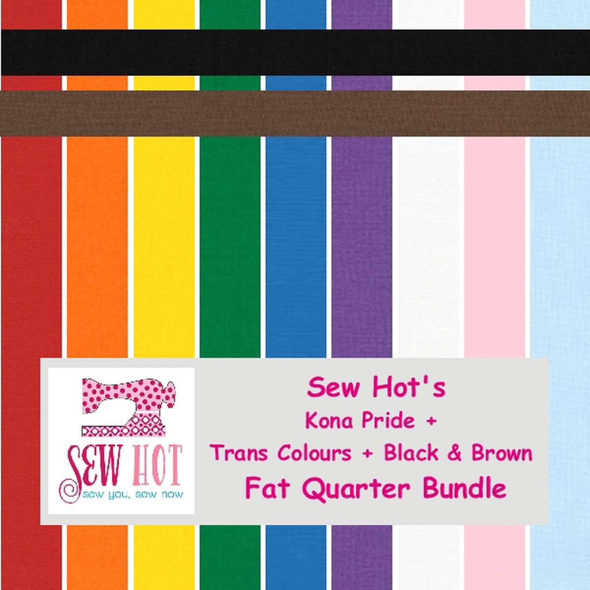 Kona Pride + Trans Colours + Black & Brown Fat Quarter Bundle