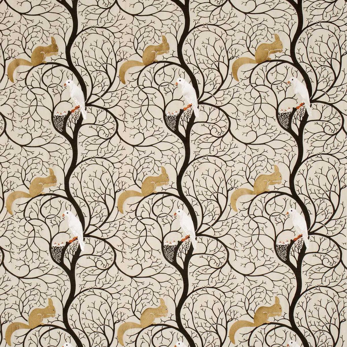 Squirrel and Dove Embroidery - Linen/Ivory | Quantity (Metres)