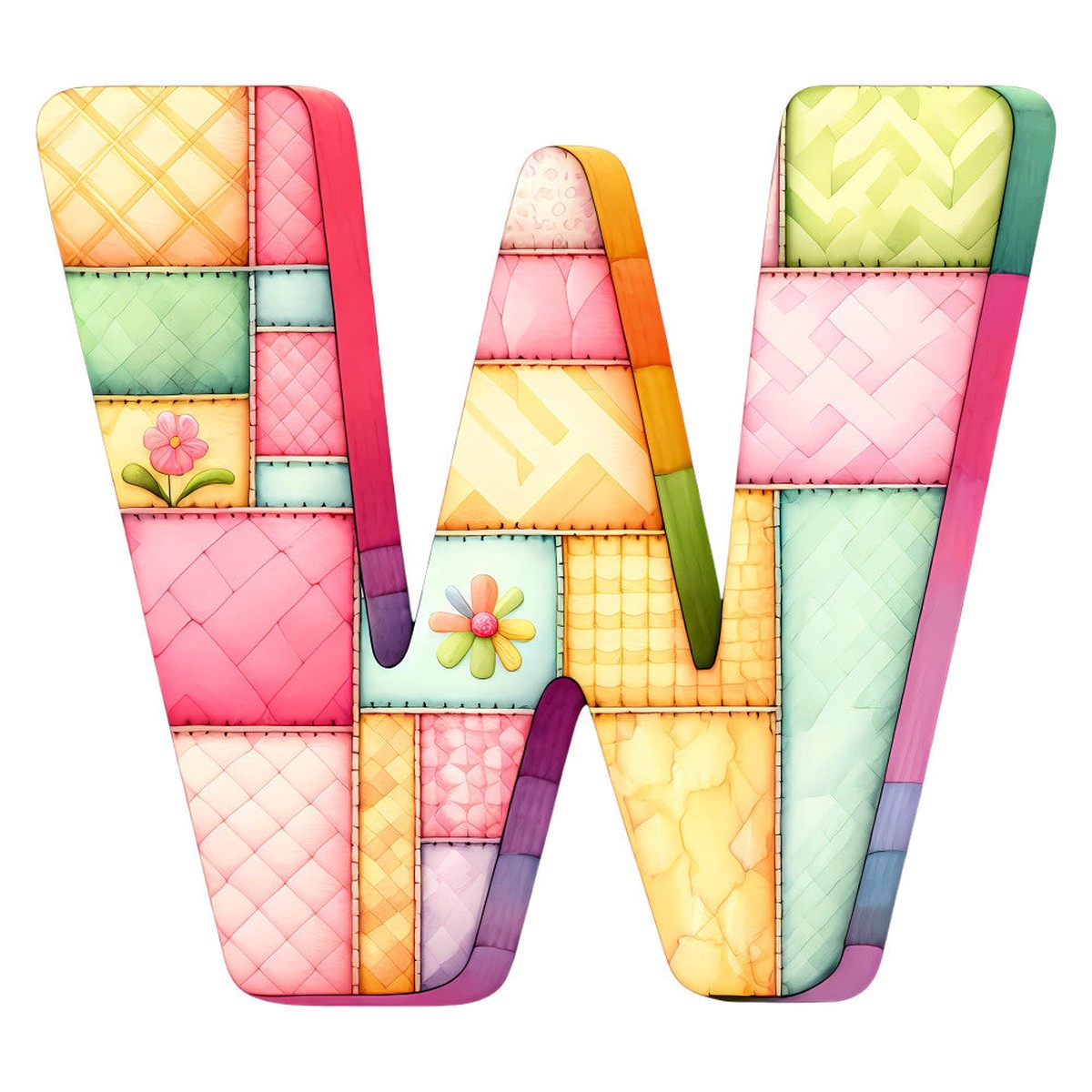 Pink Patchwork Alphabet Fabric Panel 34
