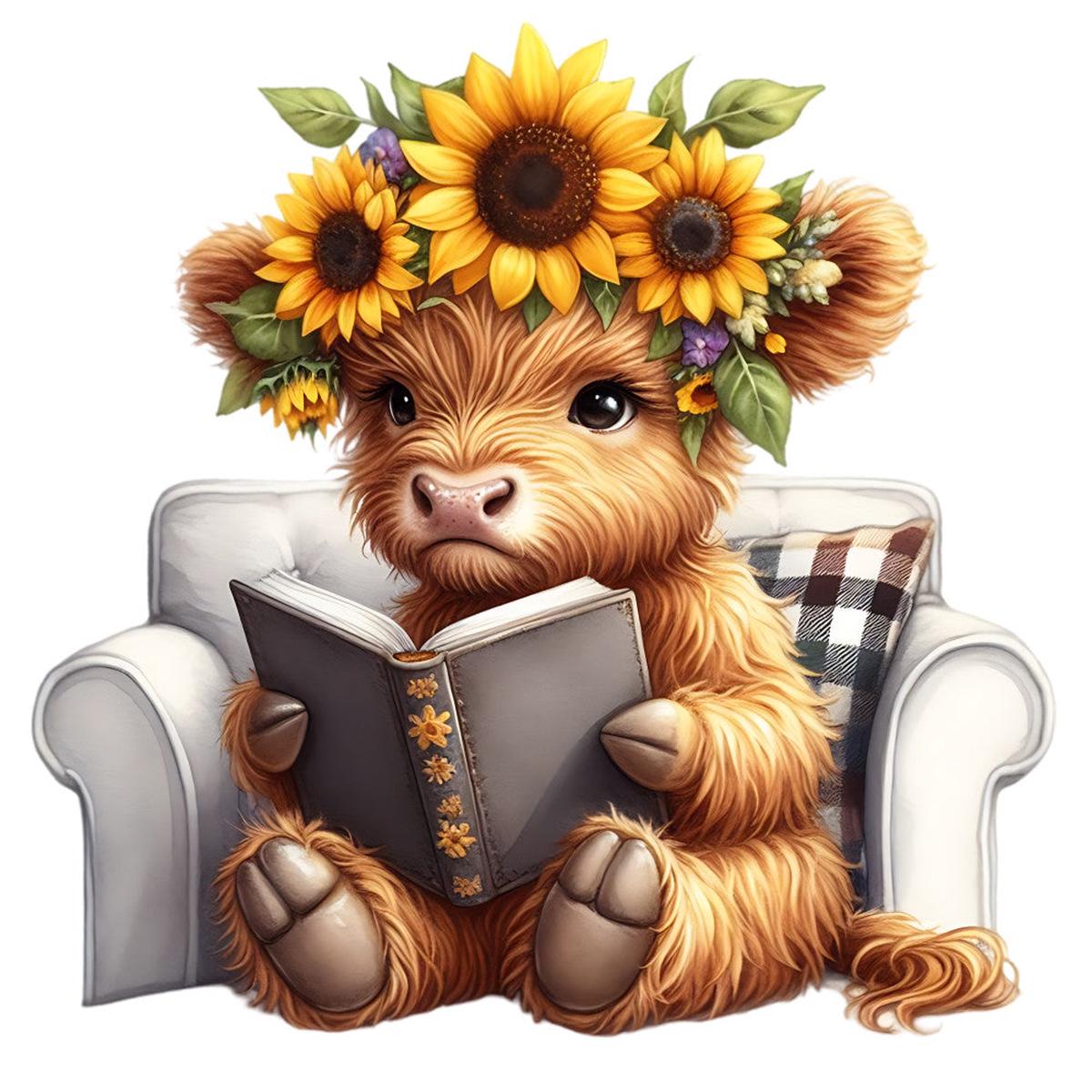 Sunflower Highland Cows Fabric Panel 31