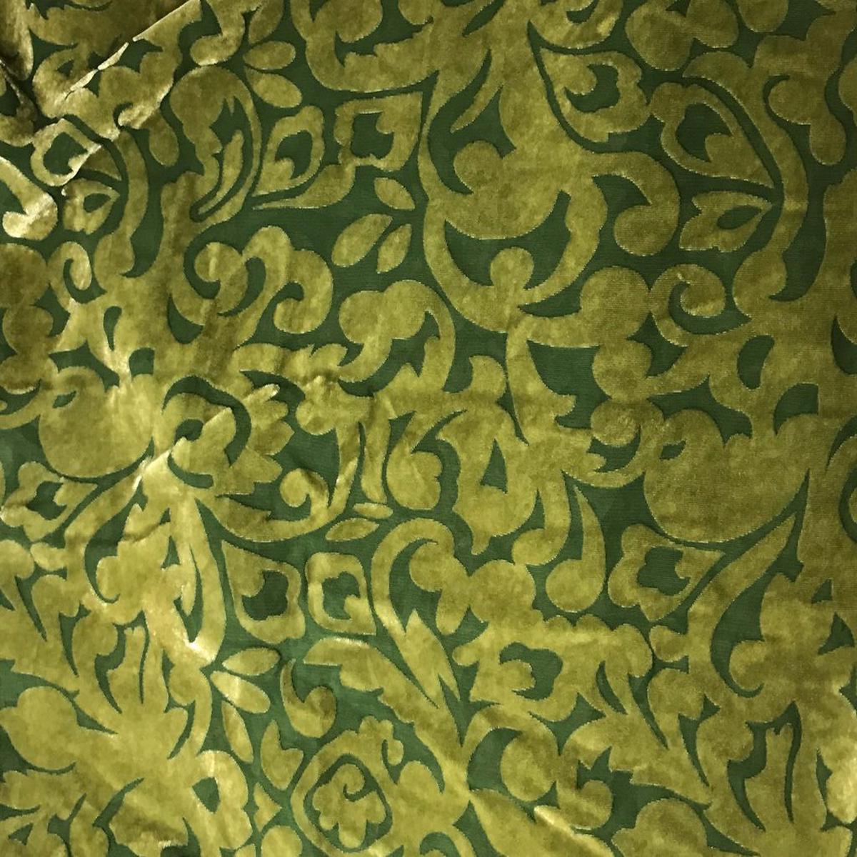 Yellow Green Scroll - Hand Dyed Burnout Silk Velvet