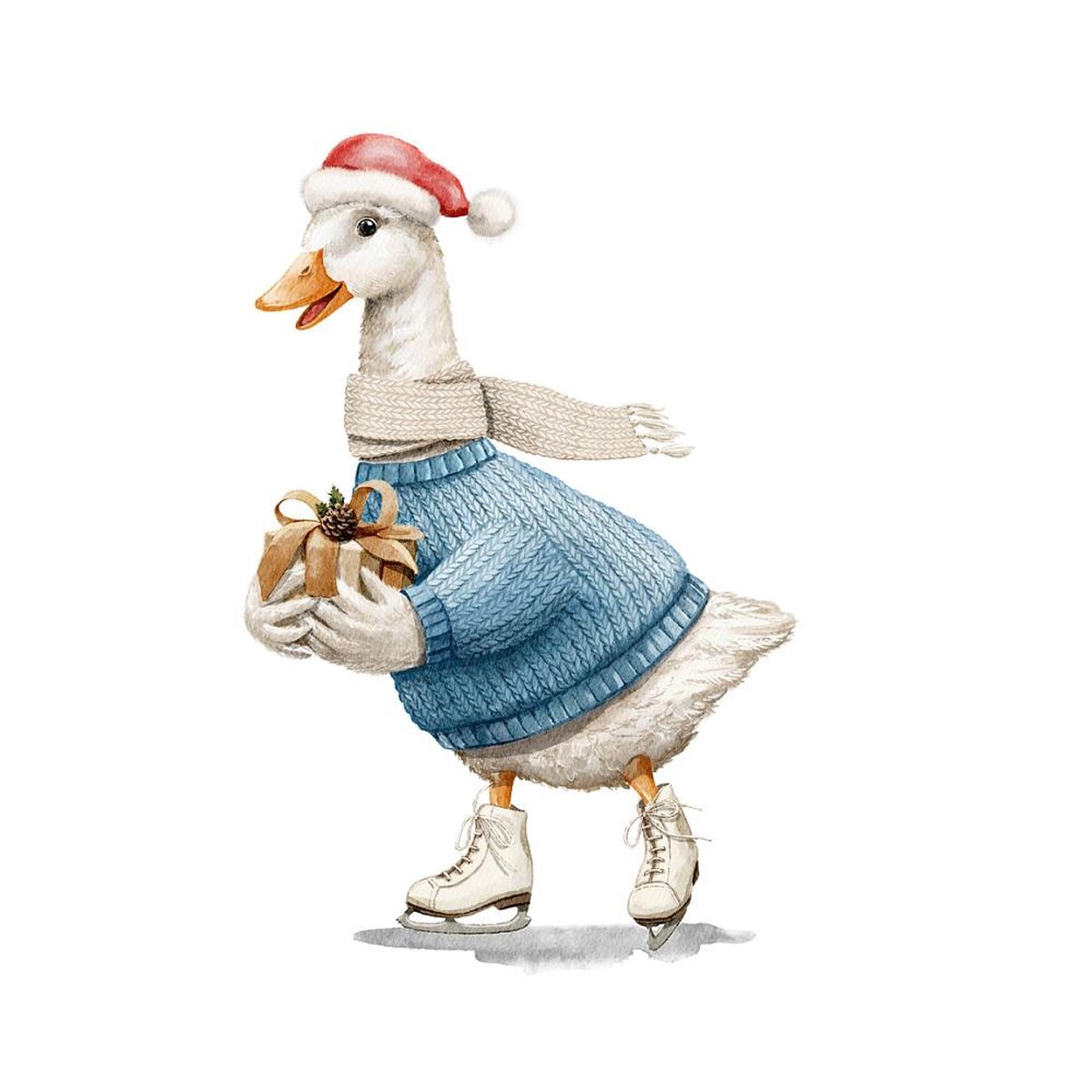 Ice Skating Goose With Present Fabric Panel