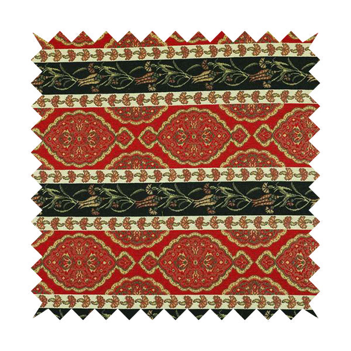 Persia Aztec Red Blue Chenille Upholstery Fabric Traditional Floral Stripe Pattern CTR-765