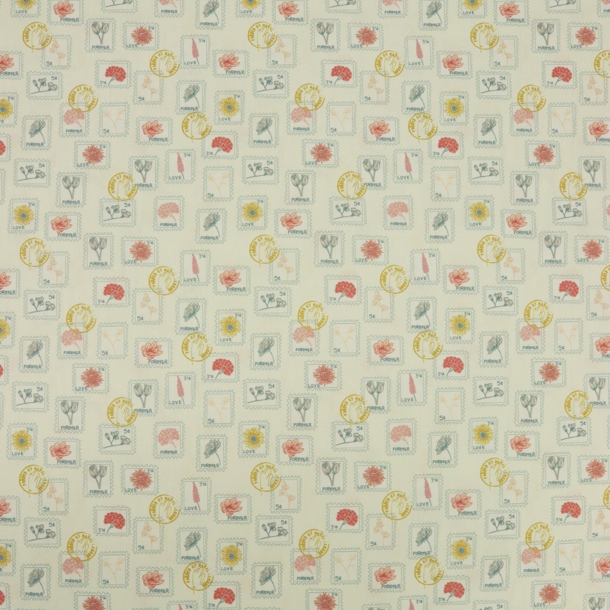 Love Letters Fabric Collection - Foral Postage Pearl