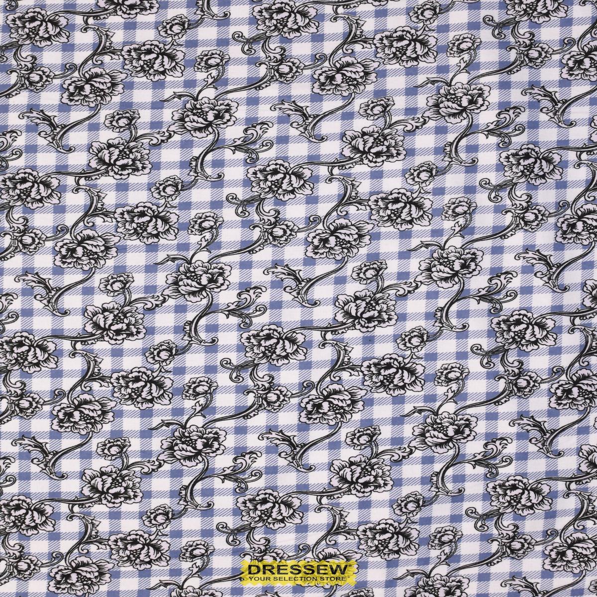 Floral Gingham Flannelette Denim / White