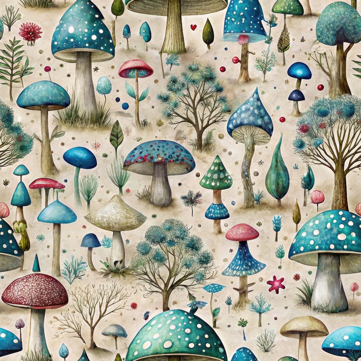 Mushroom Fairyland Pattern 12 Quilting Cotton Fabric