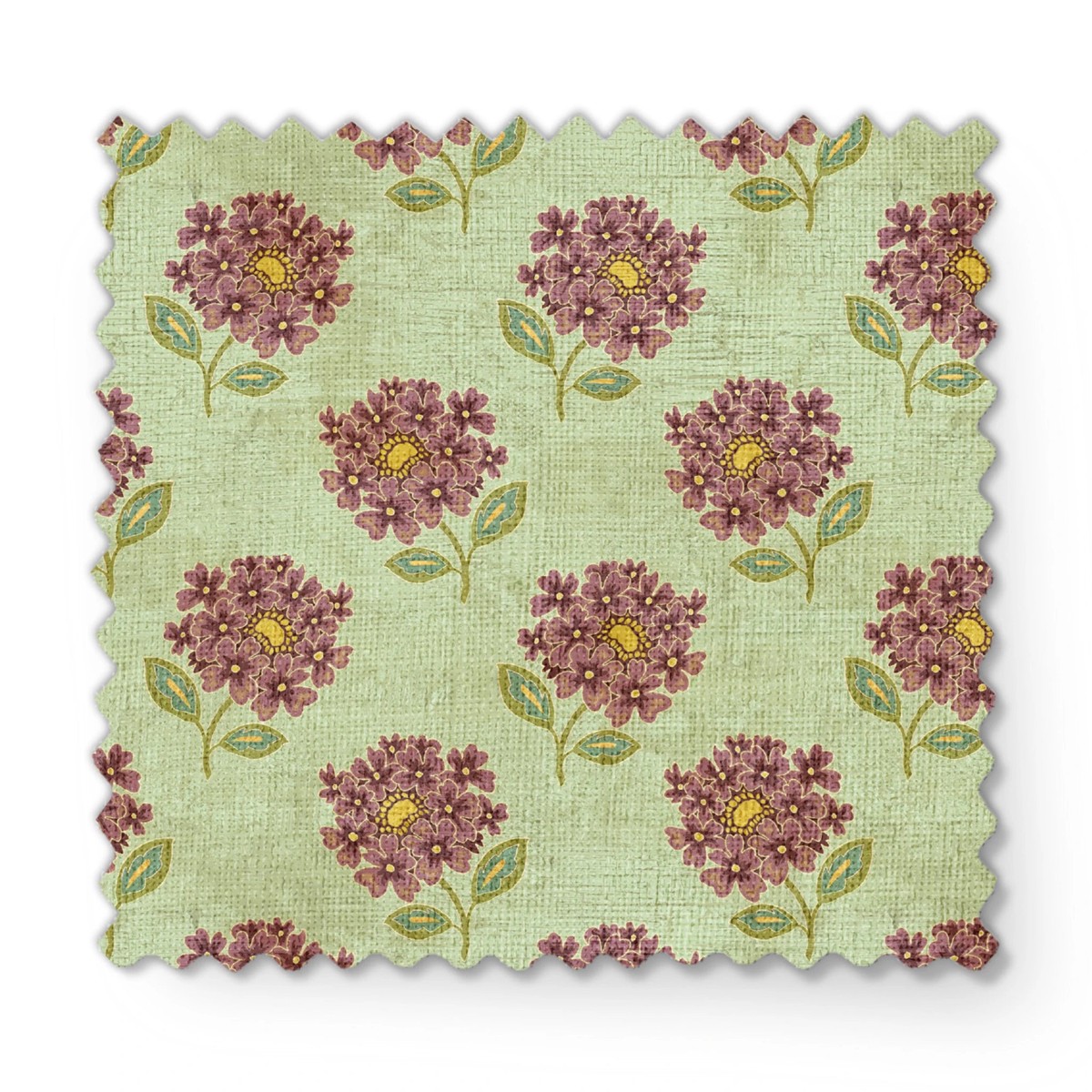 Suzanne Nicoll Vintage Purple Floral on Sage Green Fabric
