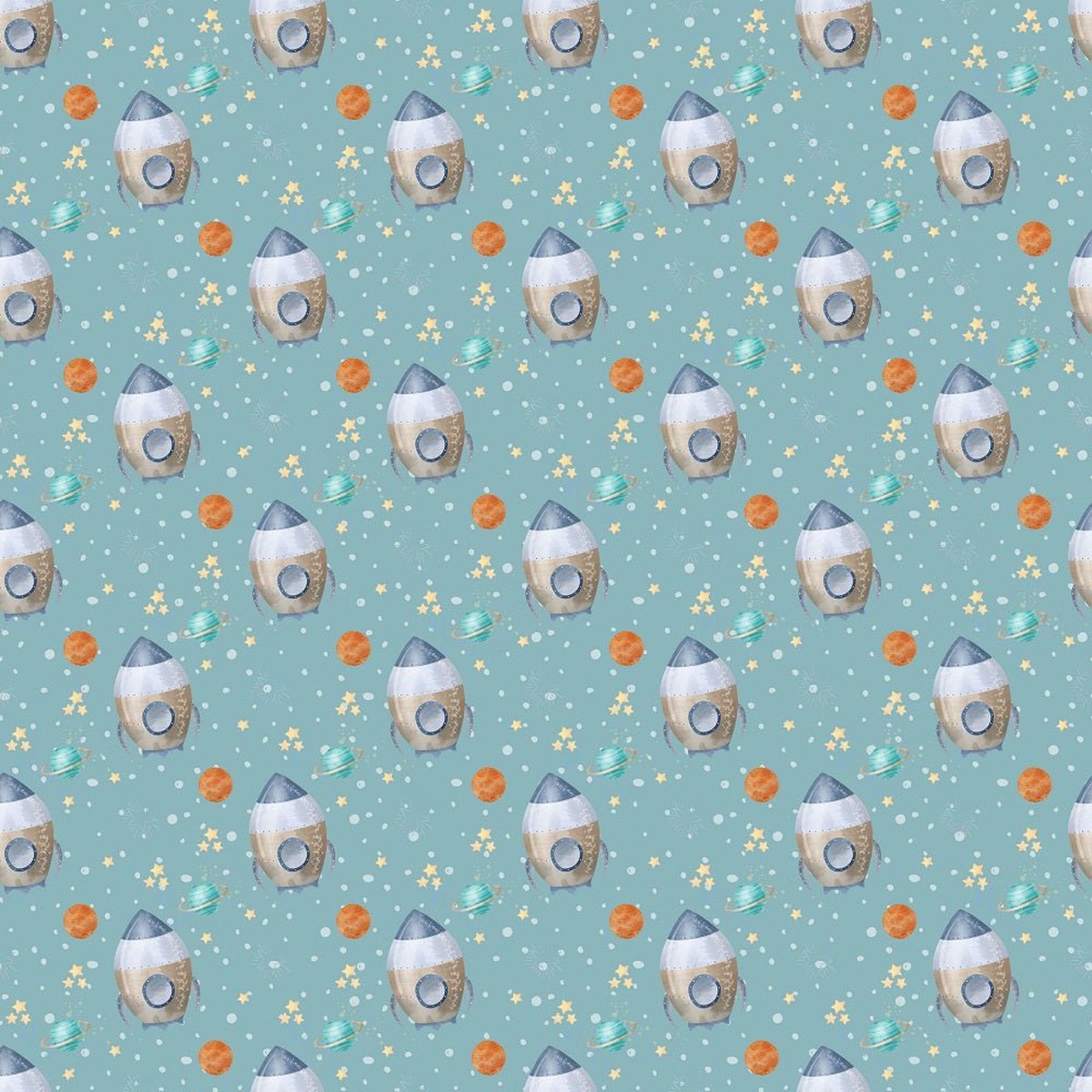 Dreams of Outerspace Shuttles Fabric - Blue