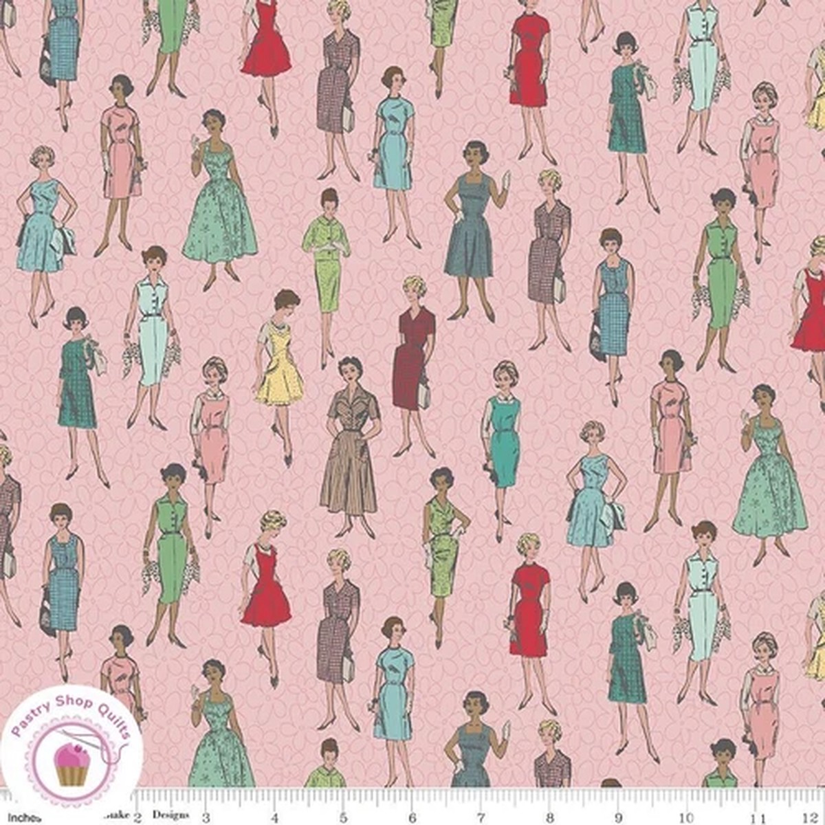Riley Blake STITCH 10936F Pink Frosti LADIES Quilt Fabric LORI HOLT 30's VINTAGE