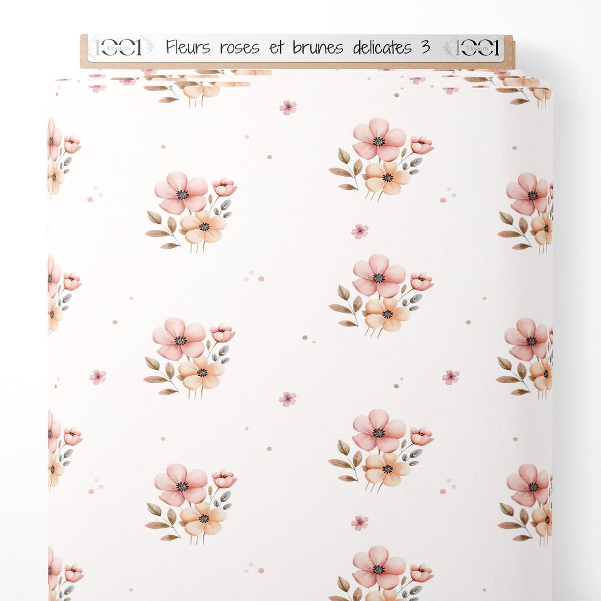 Tissu - Fleurs roses et brunes dlicates 3