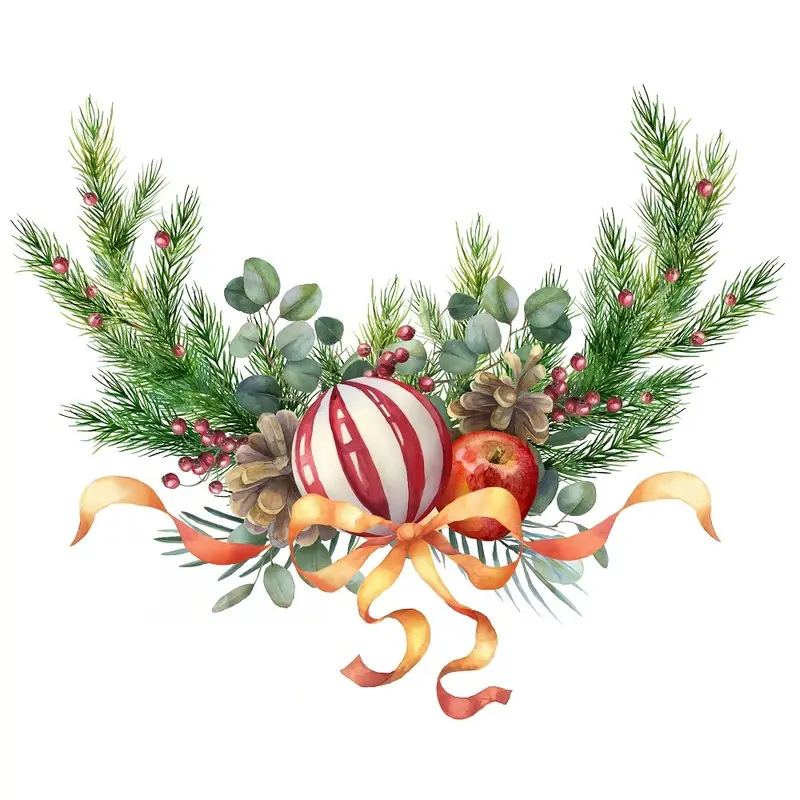 Christmas Wreath with Orange Bow Fabric Panel - White