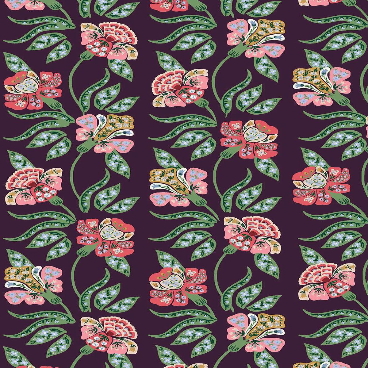Dahlia Posy By Rifle Paper Co. For Cotton + Steel Aubergine
