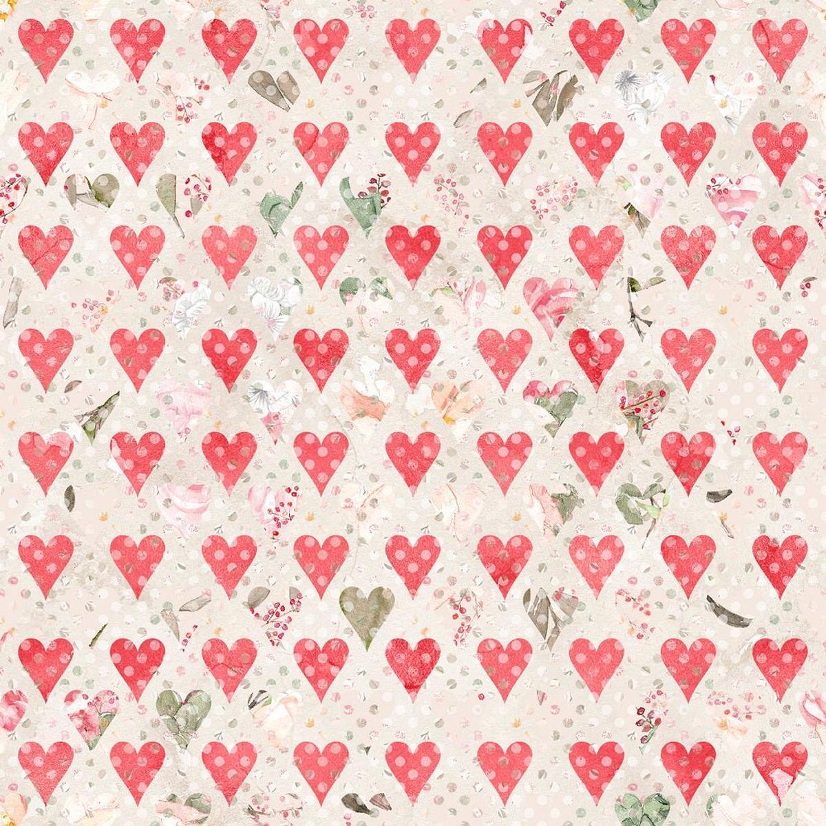 Romantic Bouquets Hearts on Dots Fabric - Tan