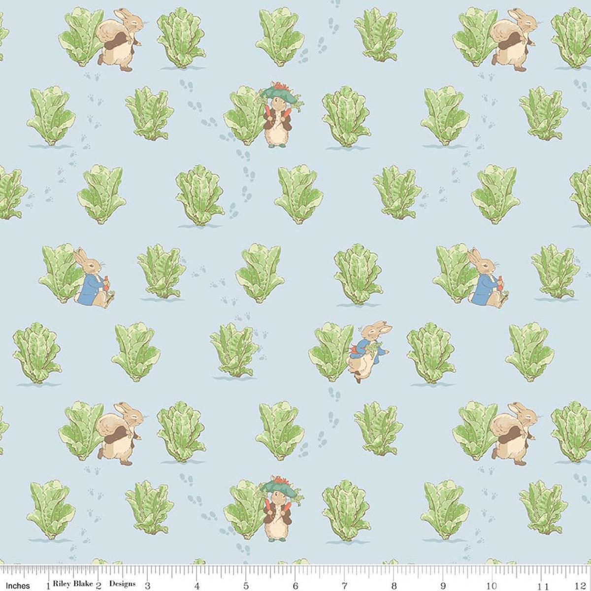 SALE Peter Rabbit & Benjamin Bunny Lettuce Patch CD17253 Blue - Riley Blake - DIGITALLY PRINTED - Quilting Fabric - Licensed Product