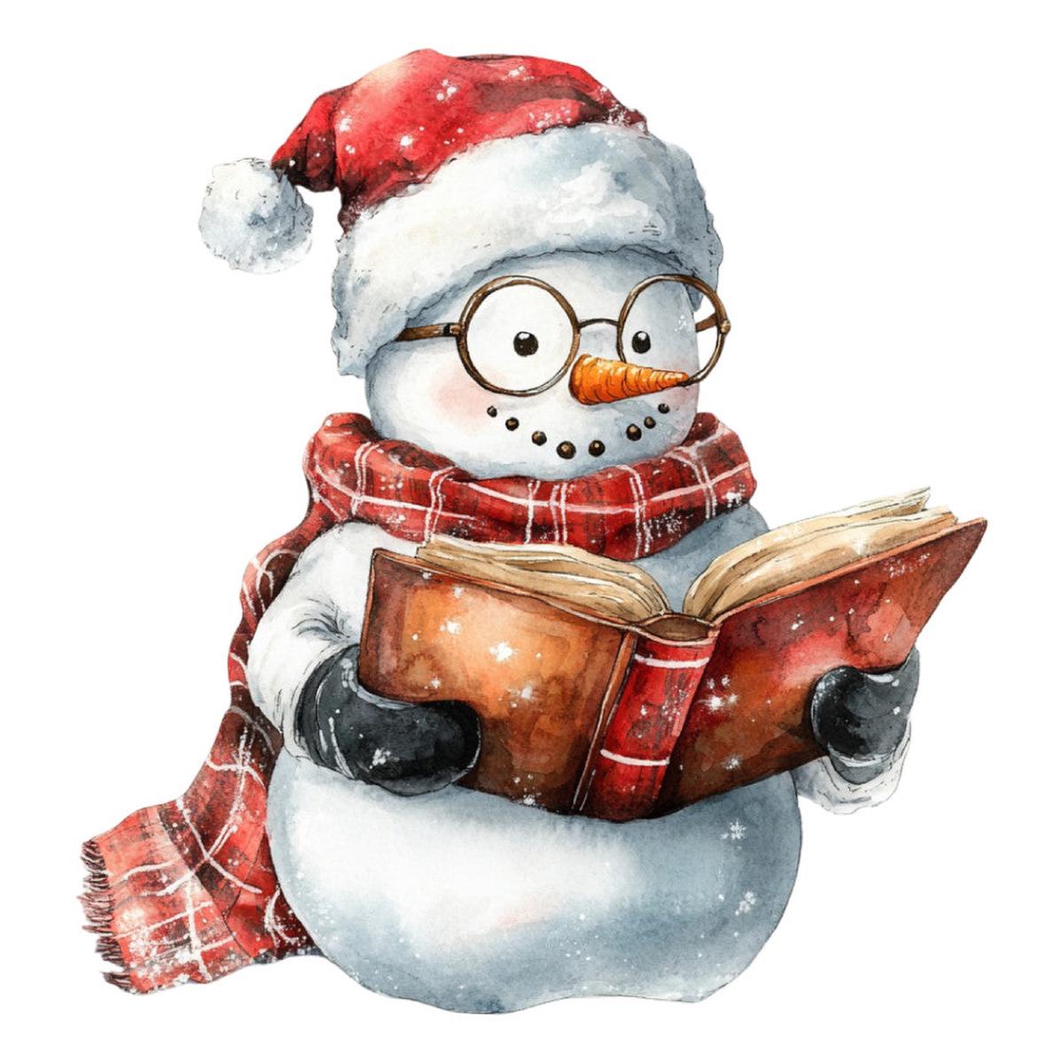 Watercolor Christmas Snowman Fabric Panel 22