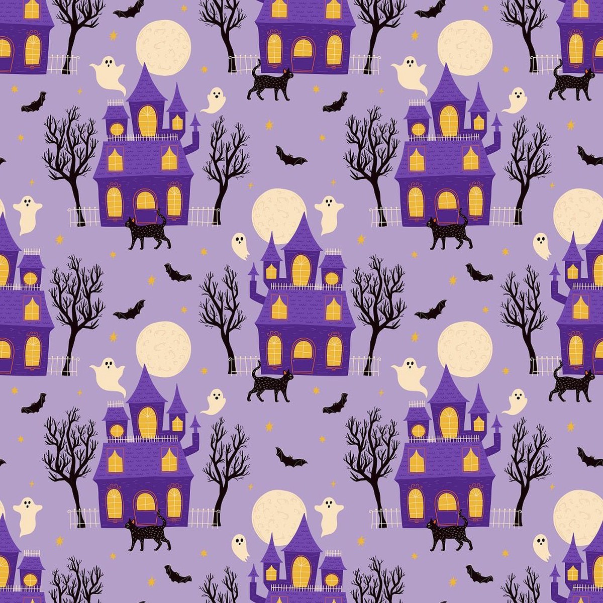 Cartoon Halloween Haunted House Fabric