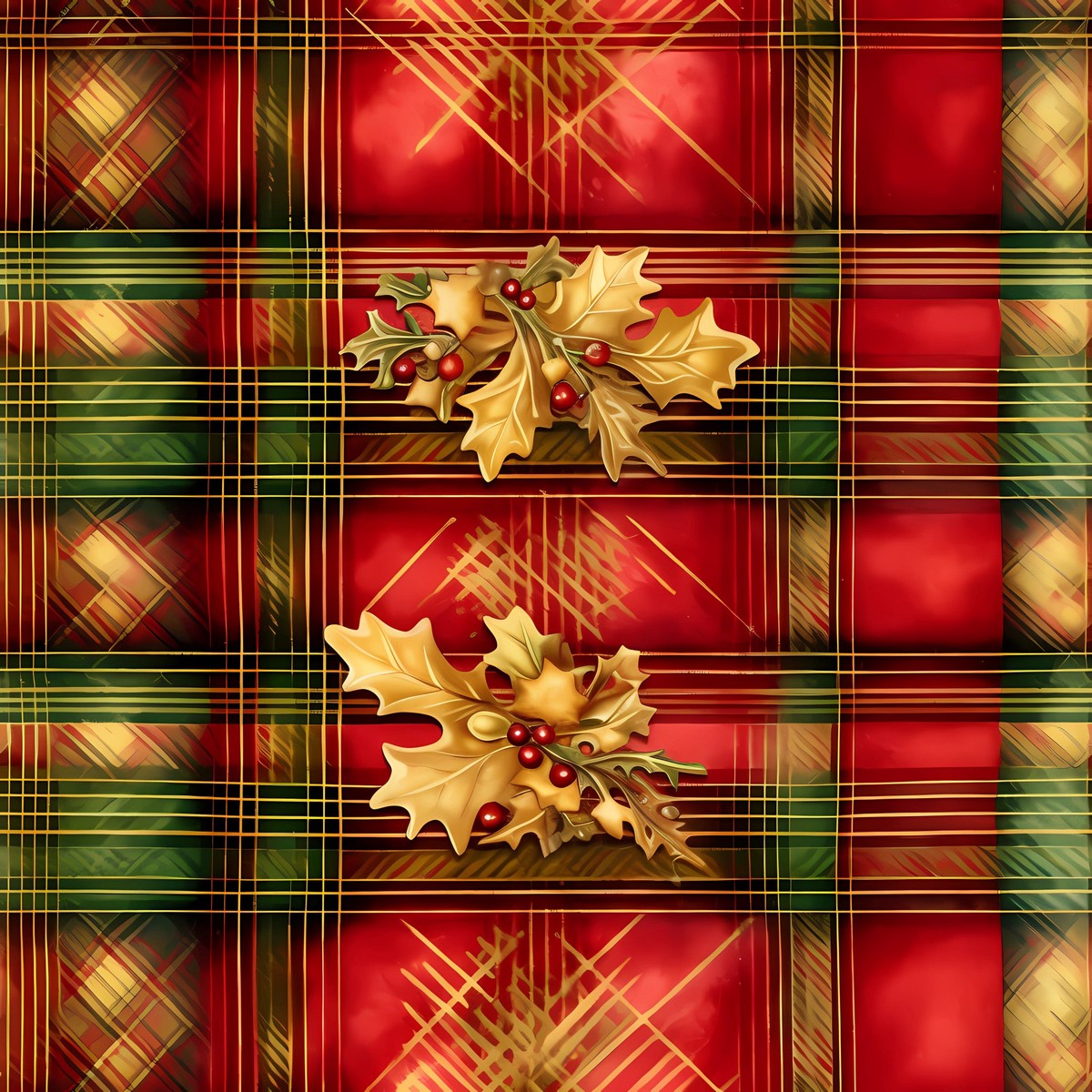 Red Green Gold Christmas Pattern 14 Quilting Cotton Fabric