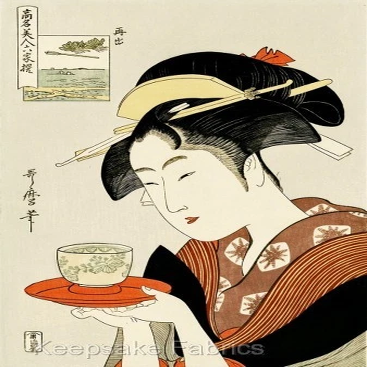 Geisha Girl Tea Cotton Crazy Quilt Block Multi Sizes (G11