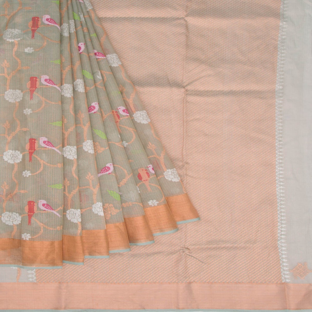 Kota Silk Tissue Jaal Pastel Blue Saree
