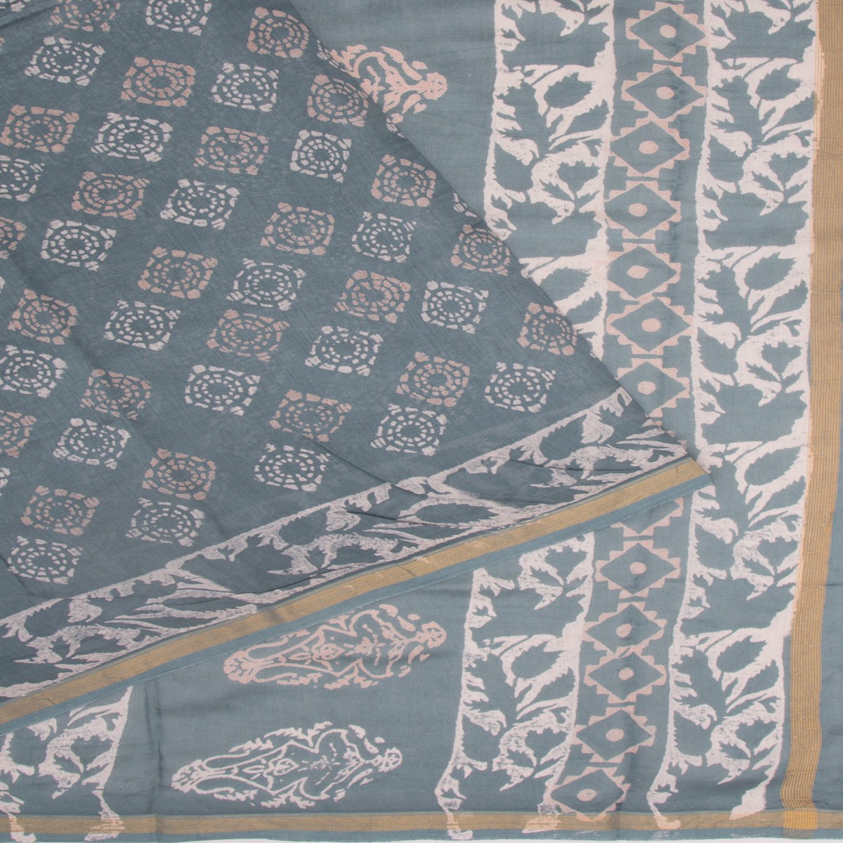 Chanderi Silk Batik Printed Grey Saree